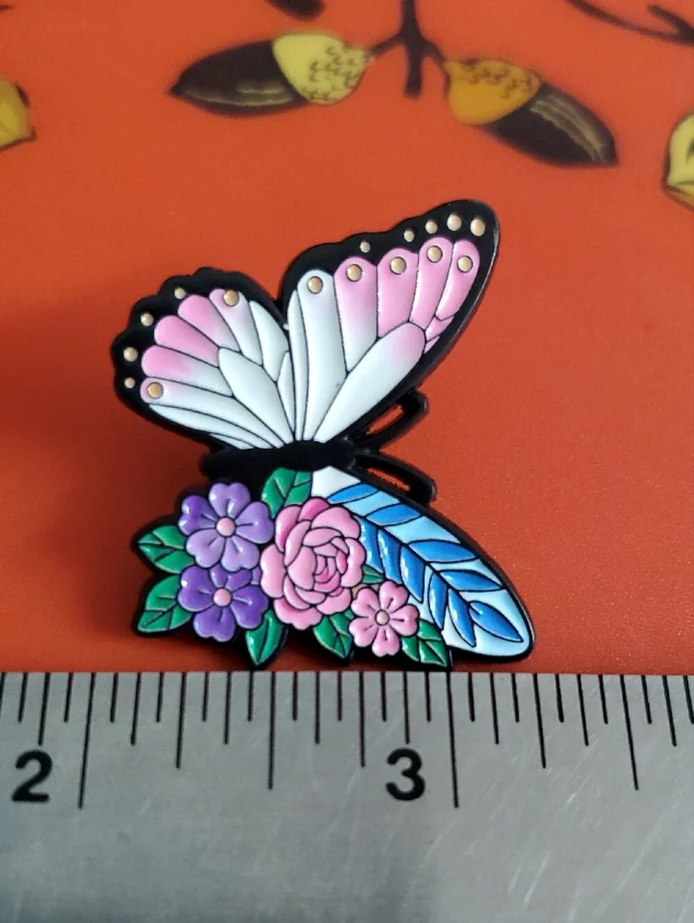 Butterfly Floral Enamel Pin - Pink & Blue